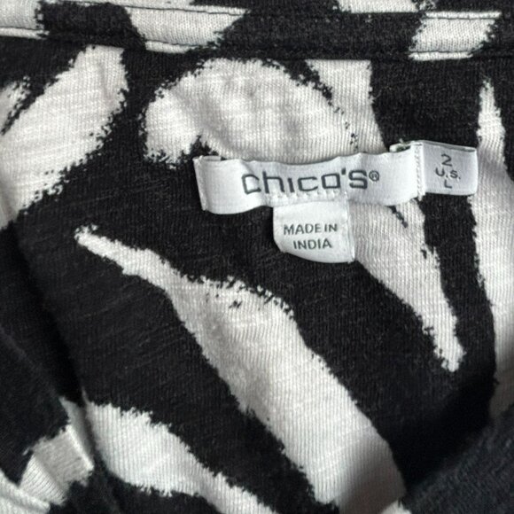 Chico's Women's Zebra Print Pullover V-Neck Casual Blouse Black/White Large - Picture 3 of 8